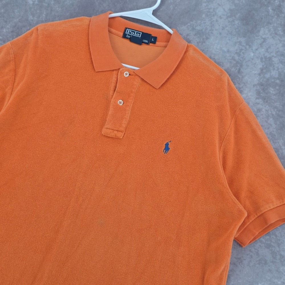 Vintage Polo Ralph Lauren Terry Cloth Polo Shirt Mens XL Orange Soft Cotton